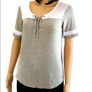 Rue21 gray and white tie top